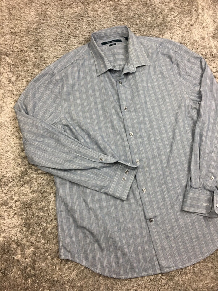 Perry Ellis Button Up Shirt Mens Size Large Blue Plaid Non Iron - Image 3 of 4