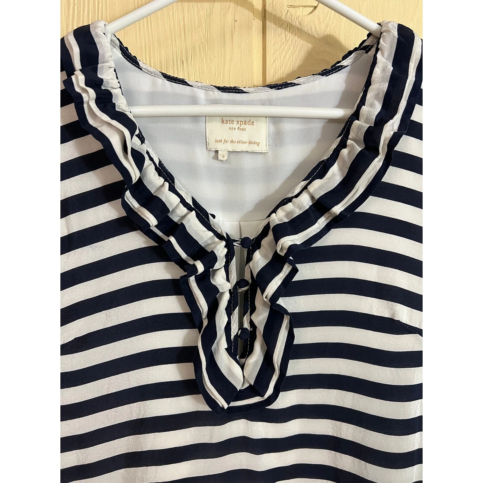 Mini ABITO Kate Spade taglia 4 seta blu navy righe cambio tasche foderato nautico piccolo