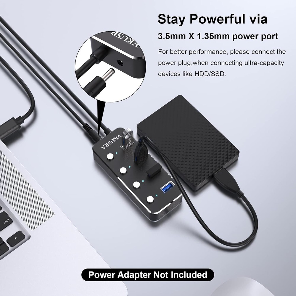 4-Port USB 3.0 Hub with 4ft Cable & LED Indicators