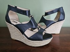 NEW Karl Lagerfeld Paris Savoie Leather Espadrille Wedge Sandals Black Size 9.5