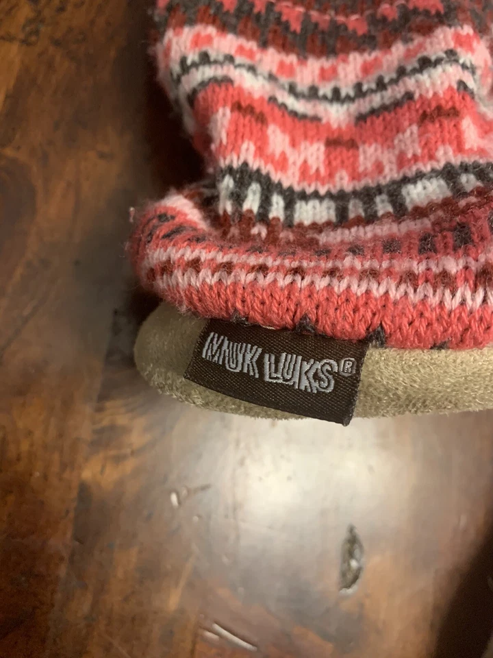 BOTAS CHINELOS SUÉTER FEMININO MALHA MUK LUKS MUKLUKS ROSA/VERMELHO TAMANHO 4/5 EXCELENTE ESTADO USADO - Imagem 2 de 3