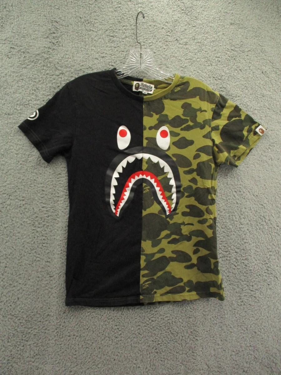 A Bathing Ape Bape T Shirt Half Camo Split Shark WGM Mens Size XS | eBay