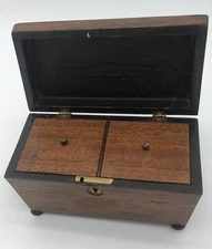 Tea Caddy Wood Tea Caddy Sarcophagus Shaped Double Compartments Vtg