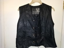 Womens Usa Bikers Dream Apparel Medium Black Leather Vest Jacket 100% Leather.