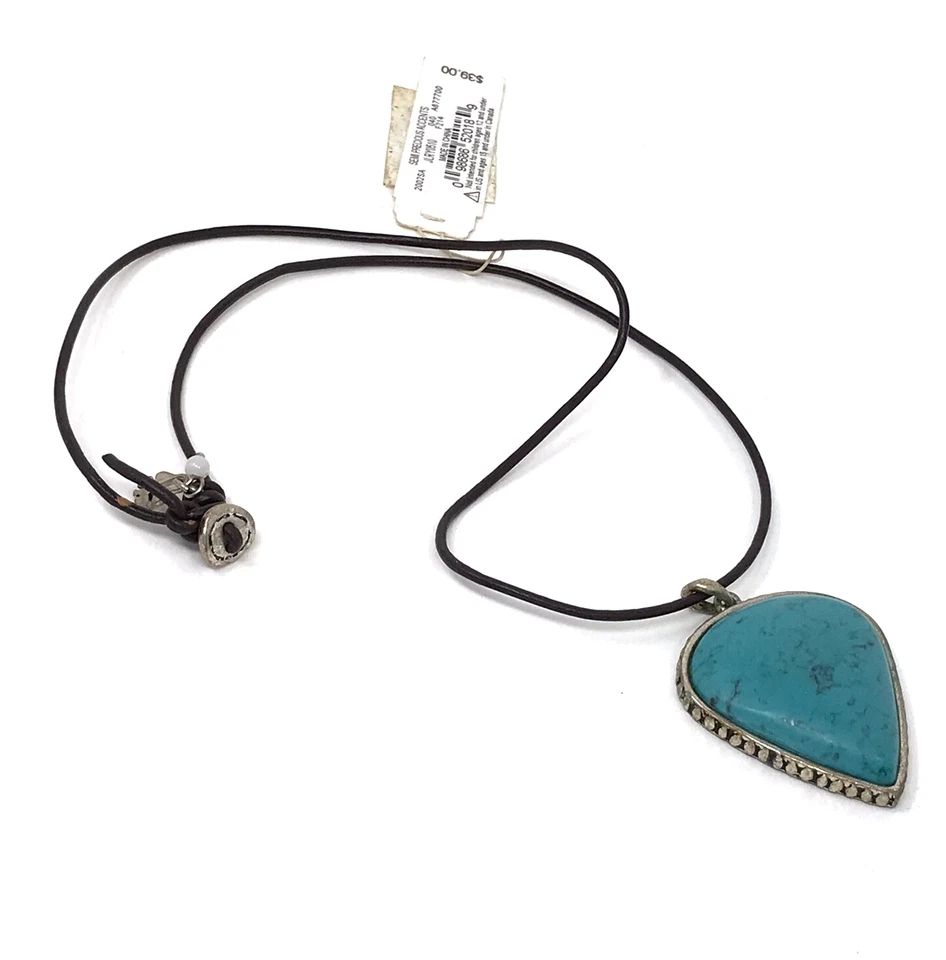 Collar Lucky Brand Turquesa Colgante Cuero Marrón Cordón Boho Suroeste Nuevo con Etiquetas Foto 3 de 4