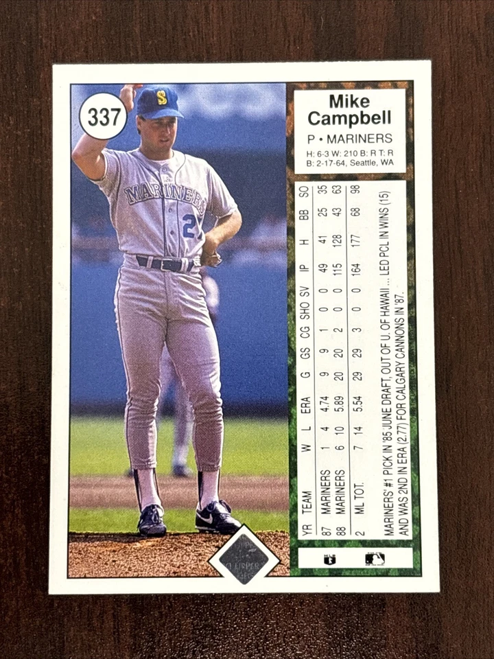 1989 Upper Deck #337 Mike Campbell AUTO Seattle Mariners AUTOGRAPH - Image 2 of 2