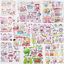 10 sheets uncut Kawaii sticker sheets bundle bunny, korean stationery, kpop idol