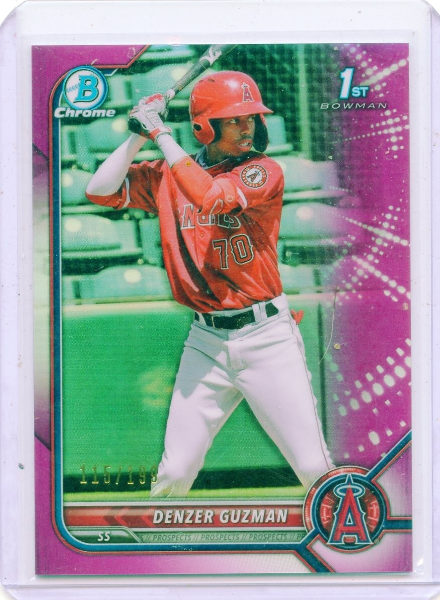 2022 BOWMAN CHROME #BCP-138 DENZER GUZMAN "FUCHSIA REFRACTOR" RC #115/199 071423