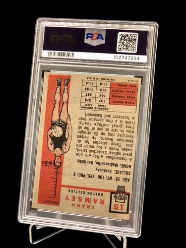 FRANK RAMSEY 1957 TOPPS PSA 8 (OC) #15 HOF CELTICS ROOKIE CARD. - Picture 2 of 2
