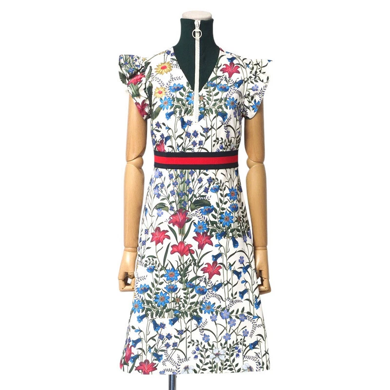 GUCCI une pièce taille XS imprimé floral volants et lignes de toile comme neuf Made in Ital...