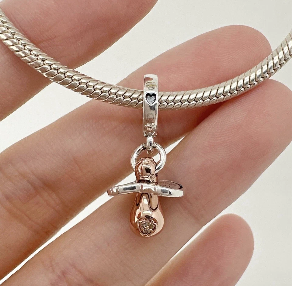Sterling Silver 925 New Mum Baby Girl Boy Arrival Dummy Pacifier Dangle Charm - Image 2 of 4