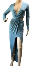 Woman’s Windsor Blue Cutout V-Neck High Slit Coquette Soft Girl Evening Dress Sm