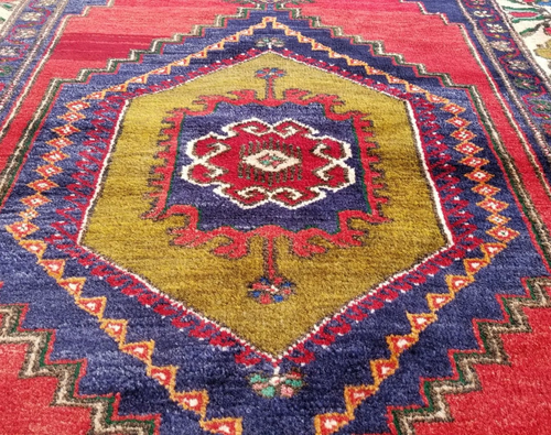 Tappeto Nigde Primitivo Blu Indaco Vintage Anni 50-1960 Lana Vergine Pile 4’6”x 8’3” - Foto 3 di 10