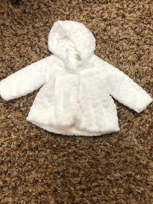 Expressions, Baby, Spring Coat, White,18 months, hood, Faux fur, Buttons,Teddy.!