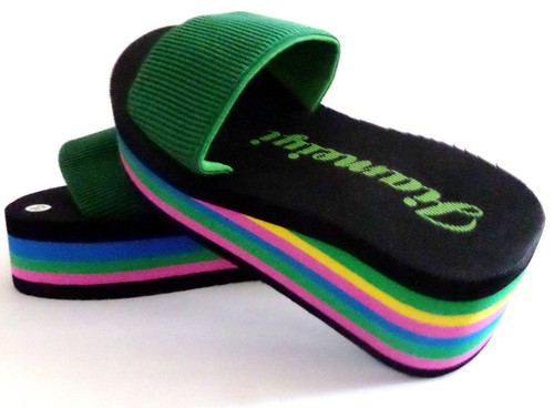 EMERALD GREEN SIZE 37 PLATFORM WEDGE SANDALS FLIP FLOP SUMMER WOMEN HEEL 6.5cm* - Picture 4 of 6