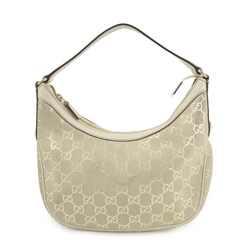 Gucci Shoulder Bag Hand Bag Ivory Gold Suede Leather 154395 Auth Used