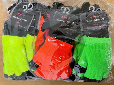 12 Paar Neon Magic 2 in 1 Handschuhe - 12 Paar fingerlos & 12 Paar Vollfinger