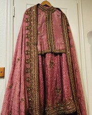 Indo Pak 3 Piece Silk sharara/ Kurti /Large Duppatta With Bronze Mix Zari Work