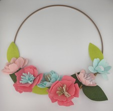 Gold Metal Wreath W/ Felt Floral Design 11 in Diameter. Great For Doors Or Wall