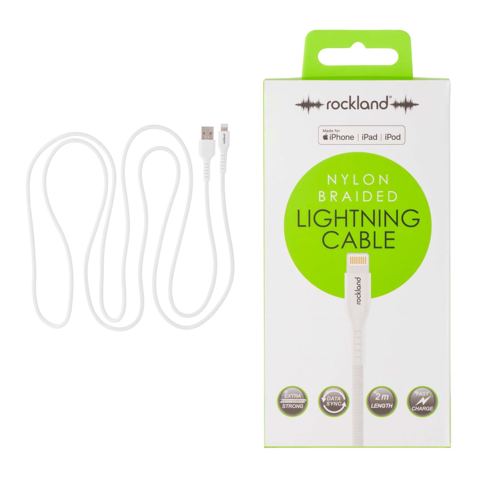 Rockland Braided iPhone Charging Data Sync Cable 2M for iPhone