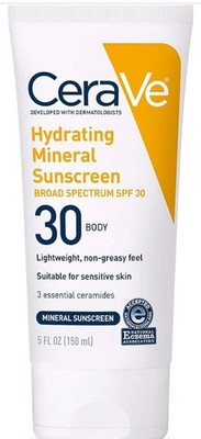 CeraVe Body Sun Tan Lotion Hydrating Mineral Sunscreen SPF 30  5floz Exp1/28 NEW