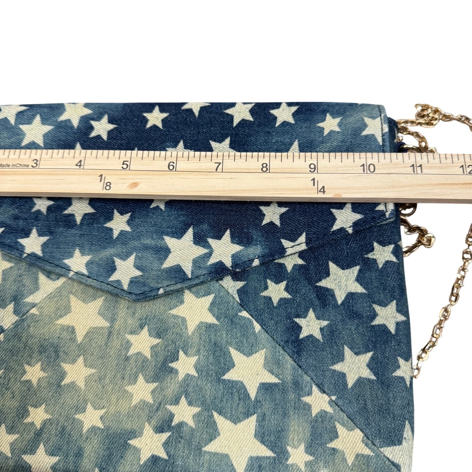 Borsa a tracolla Urban Expressions blu mercurio denim stampa stelle pochette catena nuova con etichetta