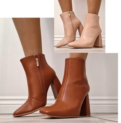 Damen-Stiefeletten Blockabsatz seitlicher Reißverschluss Smart Partyschuhe Booties Größen UK