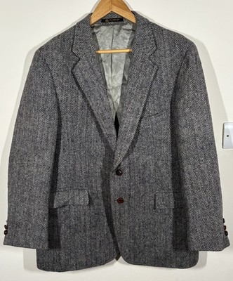 1960s Harris Tweed Sport Coat 46R Vaughn At Sather Gate UC Berkeley Grey Vintage