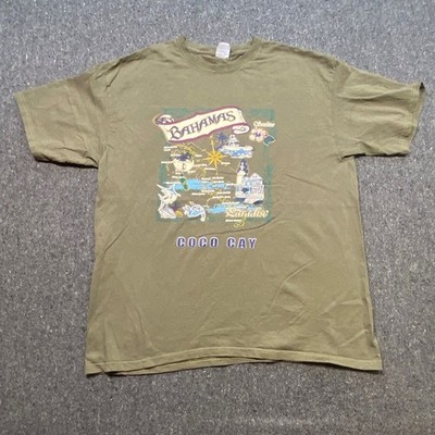 Yazbek Bahamas Coco Cay TShirt Sz XL Mens Olive Green Souvenir Graphic Map Tee