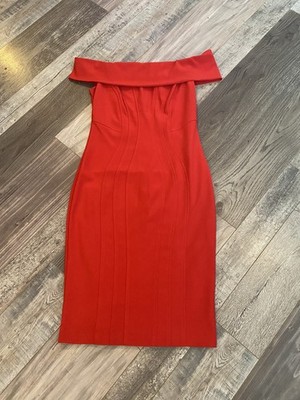 Frank Layman Red Fitted Midi Dress Size 8 Formal Gold Zipper Back *Elegant*  | eBay