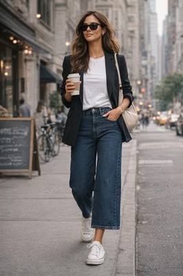 CafeNoir Women s Wide Leg Cropped Jeans Size 27 Dark Wash Mid Rise Denim