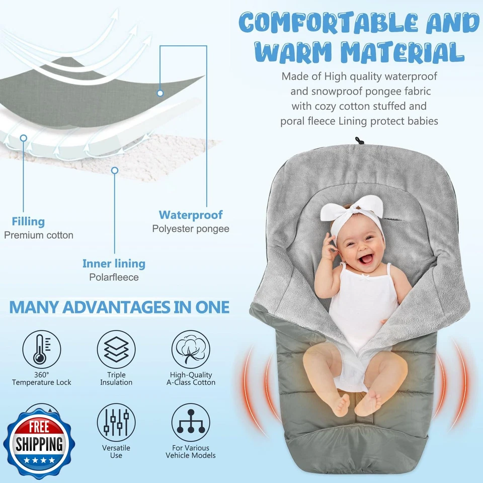 Universal Baby Footmuff for Strollers,Stroller Cover for Winter with Hooded D - Image 2 of 4