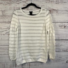 Womens Ann Taylor White Lightweight Knit Stripe Pullover Sweater Cotton Beach S