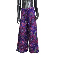Vintage 70s Palazzo Pants Psychedelic Floral Wide Leg Purple Hi Waist Hippie