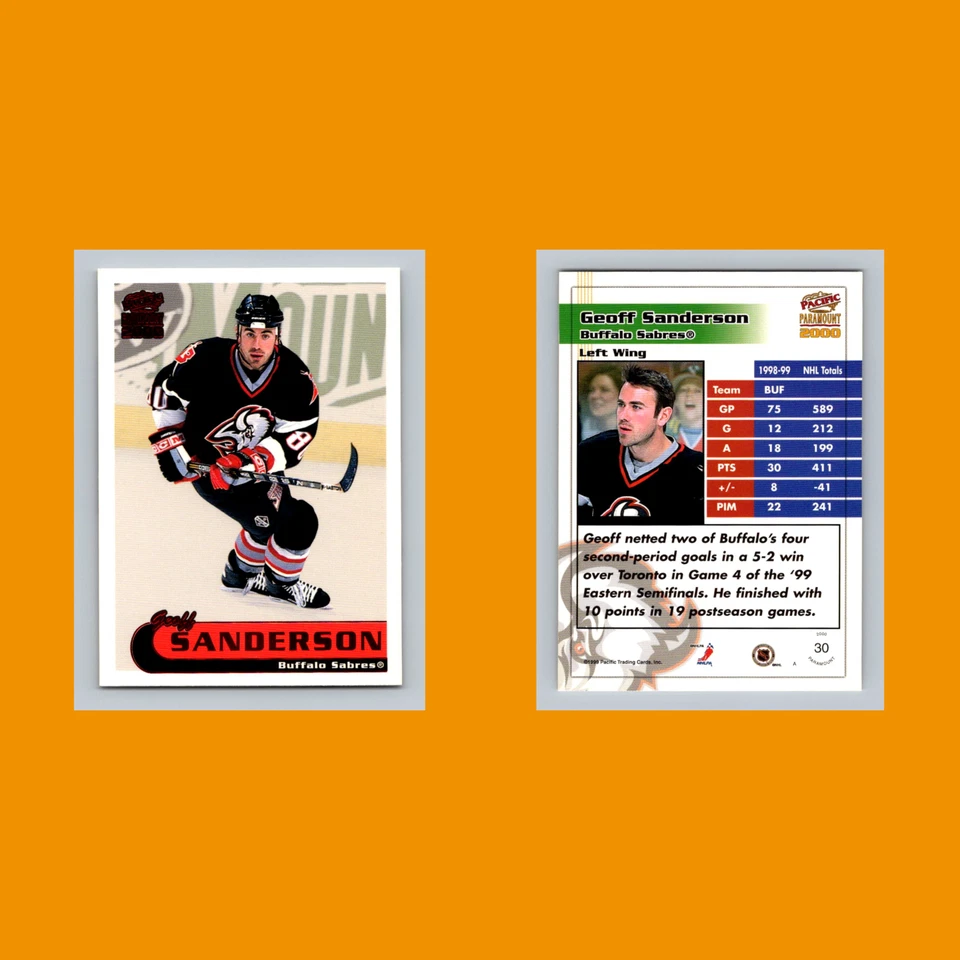 Geoff Sanderson #30 1999-100 Pacific Paramount Red Buffalo Sabres Hockey Card - Image 3 of 3