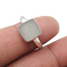 925 Silver Square Aquamarine Stone Band Sister Bezel Promise Statement Ring US 8