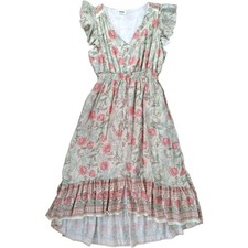 Anthropologie Kindred High Low Floral Maxi Dress XL Pink Green
