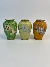 Japanese 3 Moriage Dragon- Ware Small Vase Colorful Clay Applied Porcelain