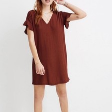 Madewell Ruffle Sleeve Easy Dress Rusted Burgundy S