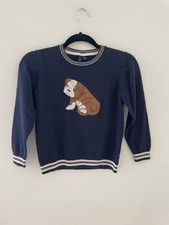 Janie and Jack Navy Bulldog sweater 7 yellow/white/trim