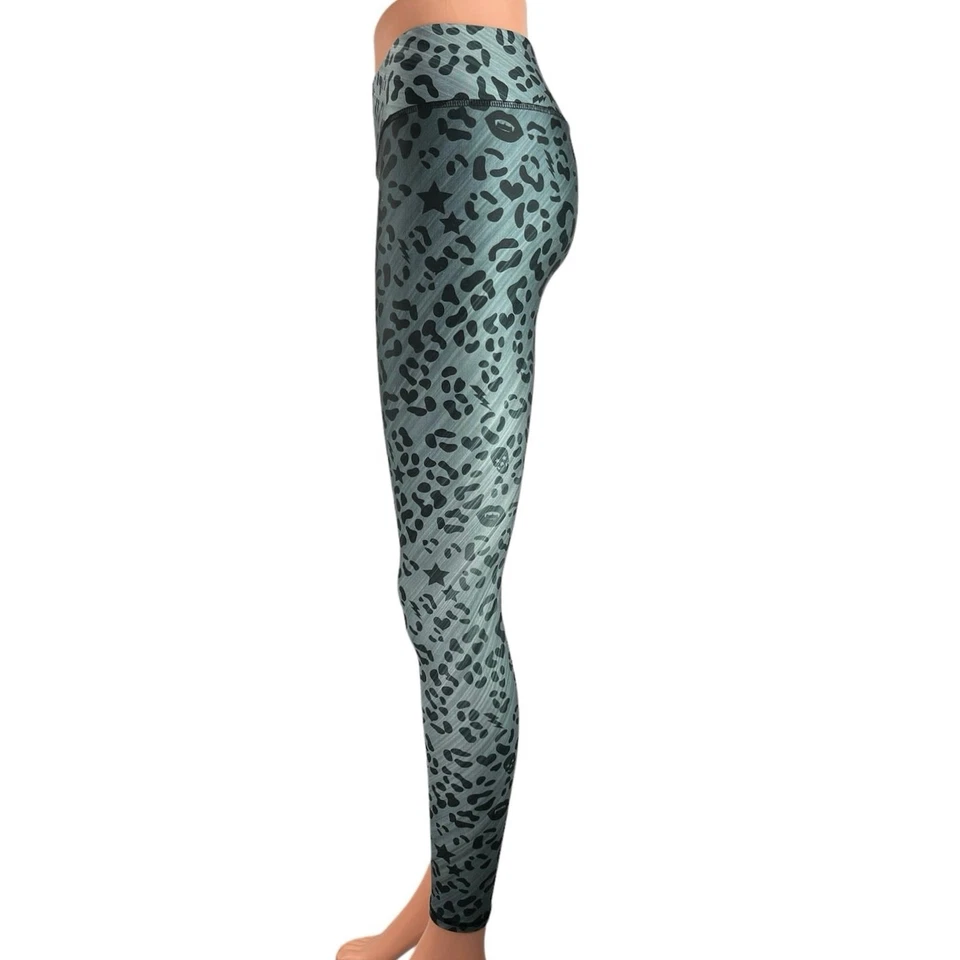 Leggings atléticas Terez azul preto estampa de leopardo cintura média elástica tamanho P - Imagem 2 de 4
