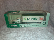 ERTL 1937 Ford Tractor Trailer Bank 1:43 Publix Locking Coin Bank Key