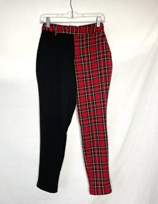 Hot Topic Plaid Pants Womens Small S Elastic Waist Two Tone Red Black Punk Rock