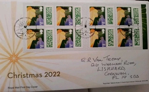 GB ROYAL MAIL FDC FIRST DAY COVER 2022 CHRISTMAS STAMP BOOKLET 2ND CLASS HANDWRI