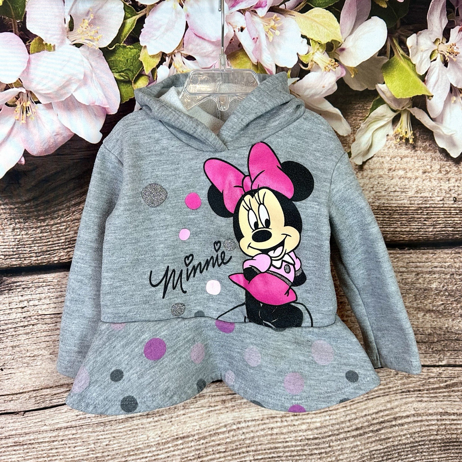 Disney Minnie Mouse Toddler Girls Polka Dot Flared Hem Hooded Sweatshirt 18M