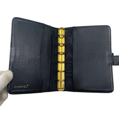 Chanel Leather cc Logo Agenda Day Planner Cover Black Gold