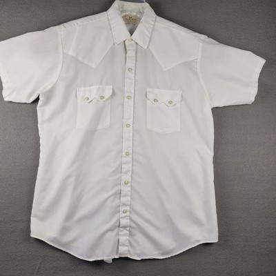 Vtg Dee Cee Western Shirt Mens 17 XL Saw Tooth Pocket White Rib Pearl Snap USA
