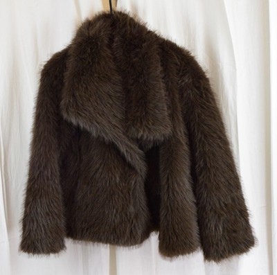 Flygo Womens Faux Fur Coat FluffyJacket Long Sleeve Lapel Furry Brown Size Small