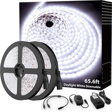 LED Strip Lights, 65.6Ft Dimmable Daylight White for under Cabinet