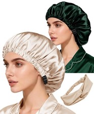 Hair Bonnets 3Pcs Satin Bonnet for One Size, Pale Champagne evergreen